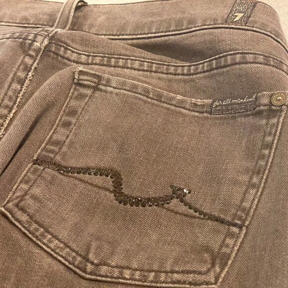 7 for all mankind boot cut rhinestone pocket  jeans brown size 27 - Picture 3 of 4